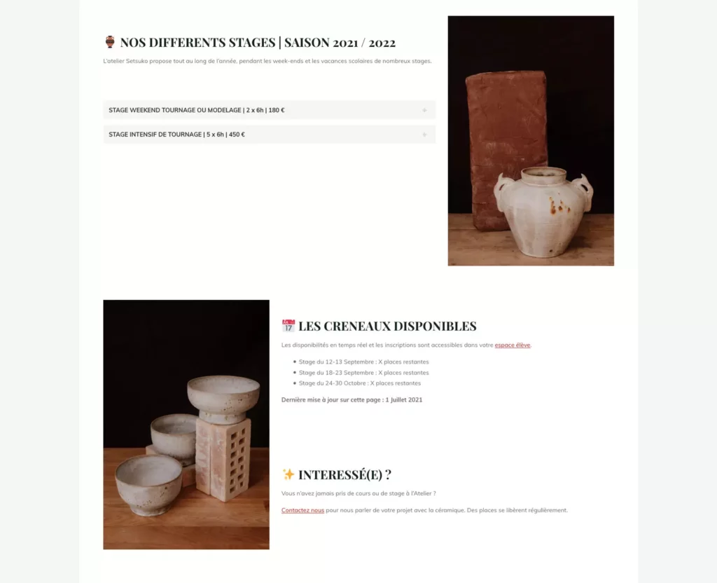 Atelier Setsuko : page d’un stage