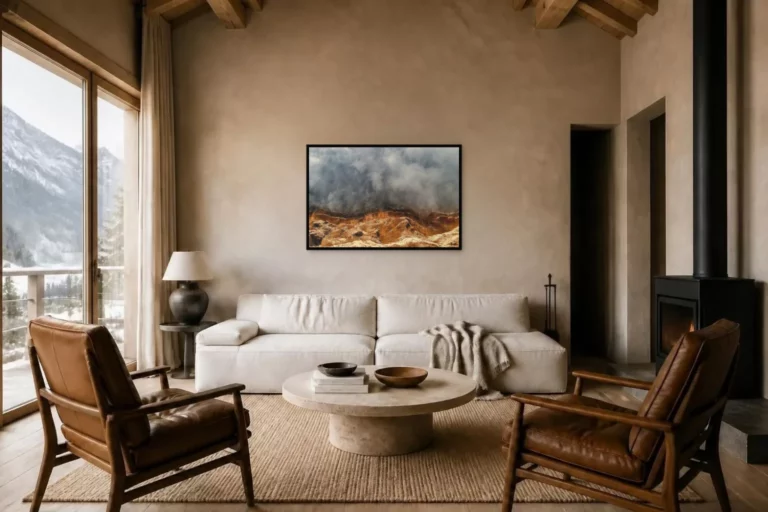 Tirage encadré, dans un salon de chalet